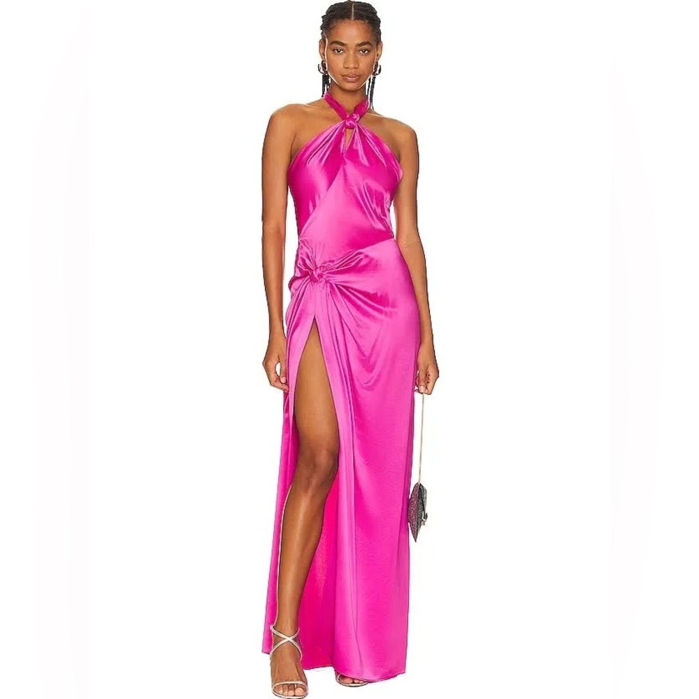 Ronny Kobo Collection Zadena Backless Vibrant Pink Maxi Halter Dress - Picture 2 of 15